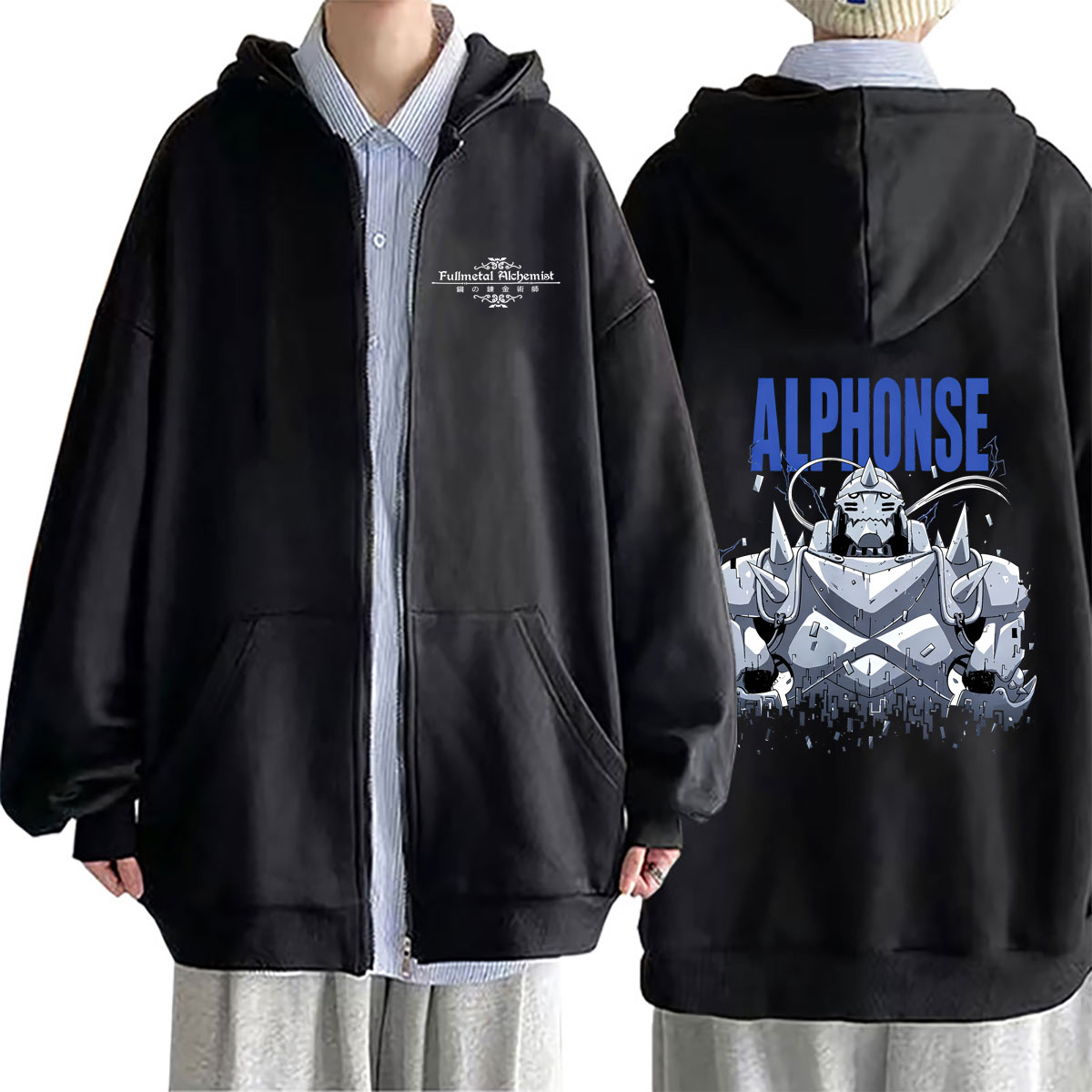 Fullmetal Alchemist Coat - Hoodie Zipper Grafis Anime Fullmetal Alchemist,