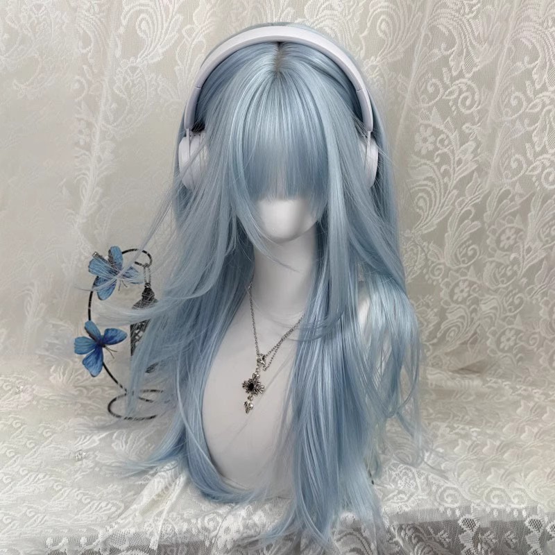 Anime Cosplay Thick - Wig Lurus Panjang Biru Muda Pastel
