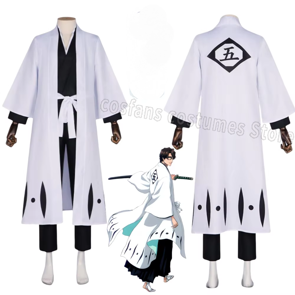 Bleach Captain Coat - Aizen Sousuke Kostum Cosplay Wig Pemutih