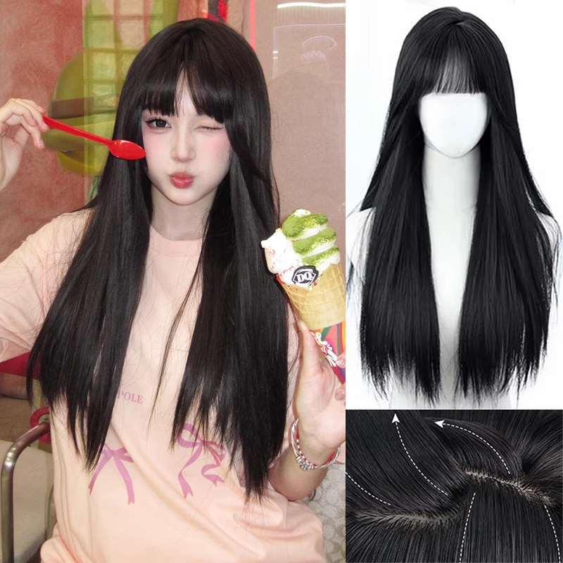 Wig Rambut Lurus Panjang Hitam - Anime Cosplay Korean Girl ulasan dan harga