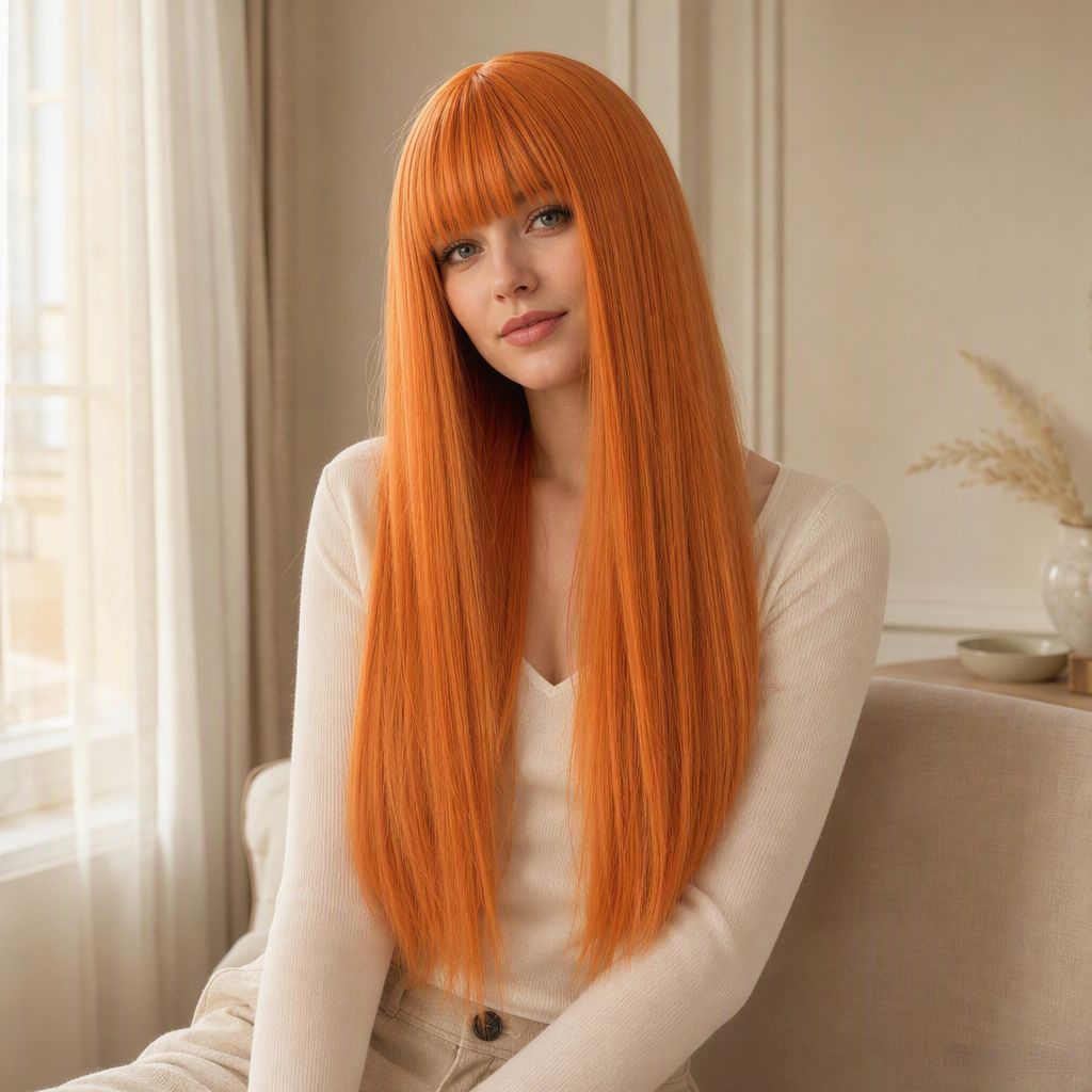 Wig rambut lurus panjang berwa - Anime Cosplay Thick ulasan dan harga