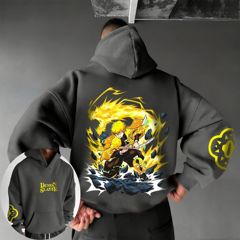 Demon Slayer Hoodie Pria Sweat - Cosplay Anime Zenitsu ulasan dan harga